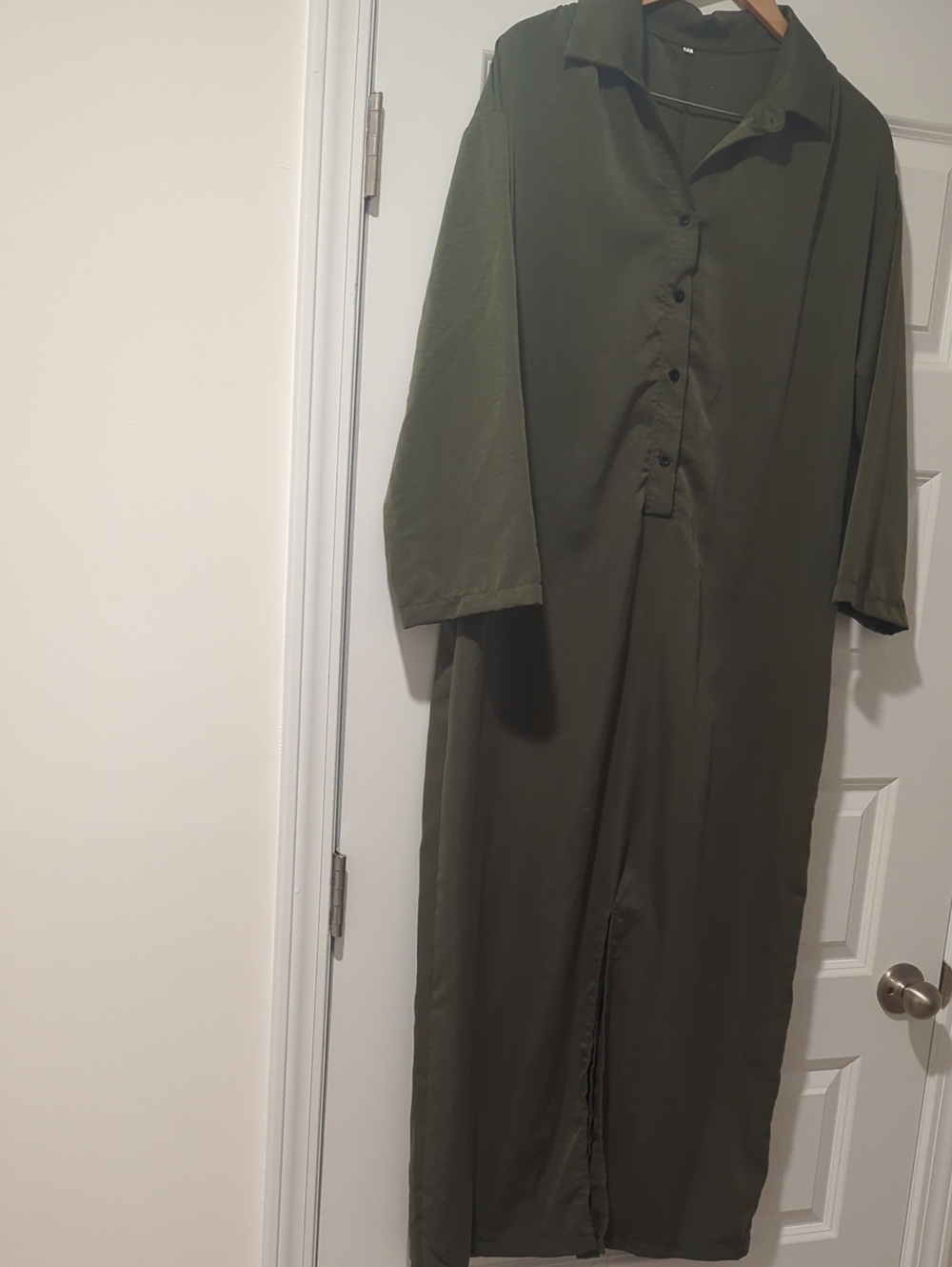 Olive Green Women's Long Button-Front Dual Slit Dress P2P 24 L54